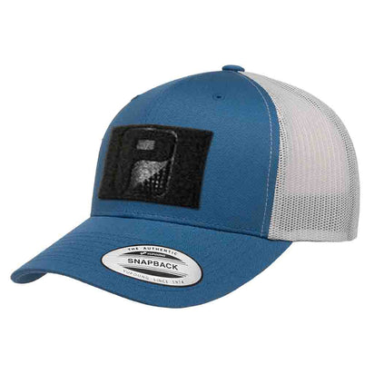 Retro Trucker 2-Tone Pull Patch Hat By Snapback - Steel Blue and Silver - Pull Patch - Removable Patches For Authentic Flexfit and Snapback Hats
