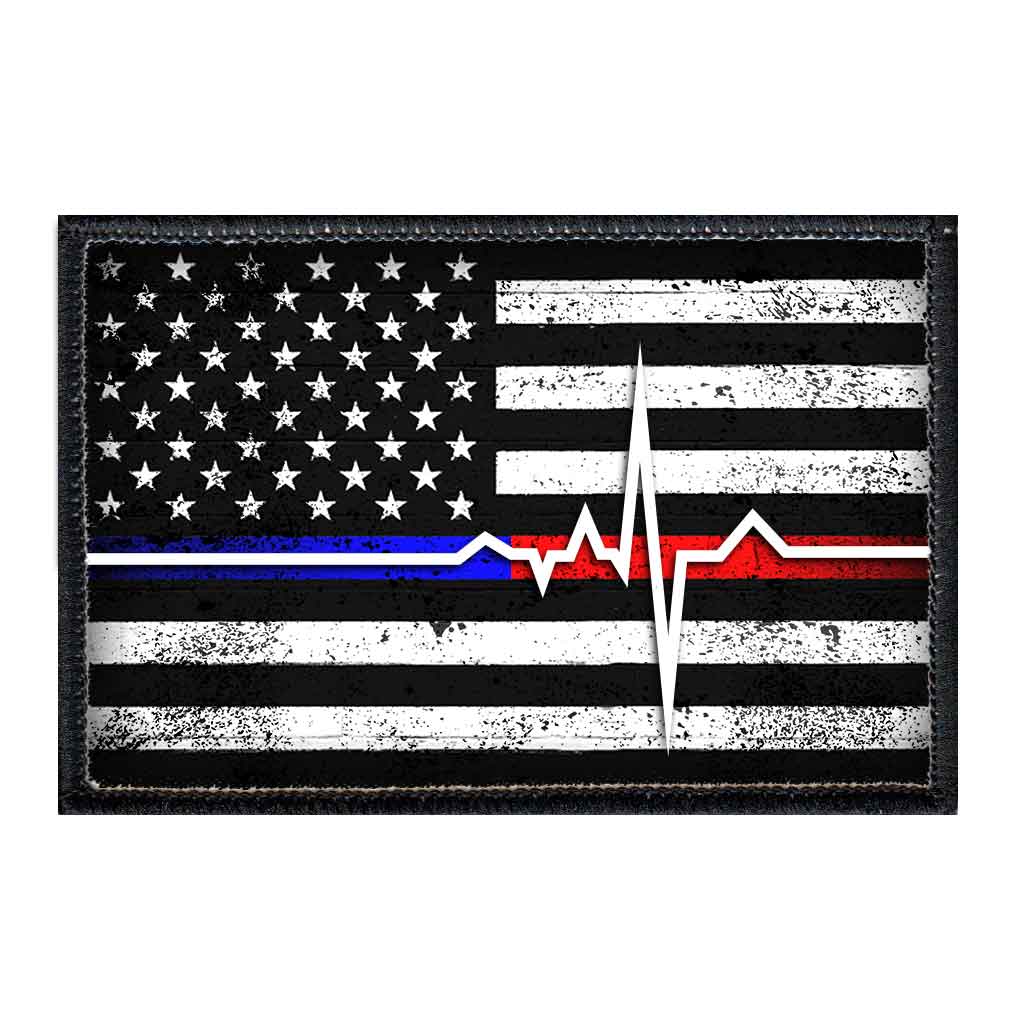 American Flag - Lifeline - Black and White - Distressed - Removable Patch - Pull Patch - Removable Patches For Authentic Flexfit and Snapback Hats