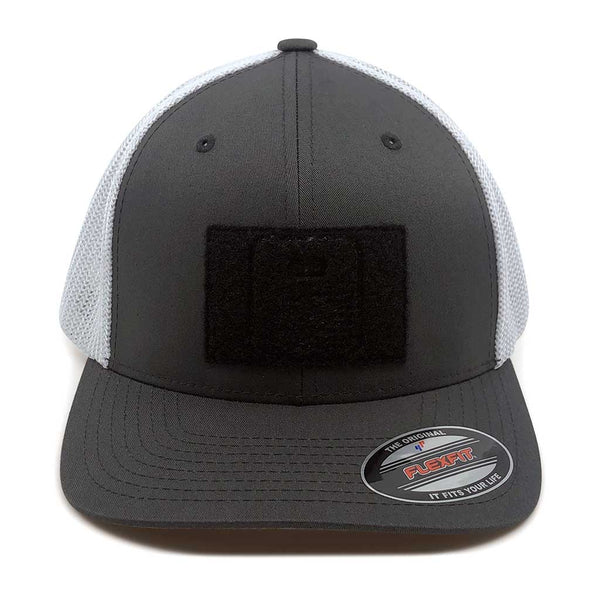 White Charcoal Flexfit Mesh 2-Tone Patch Trucker Hat - by and Pull