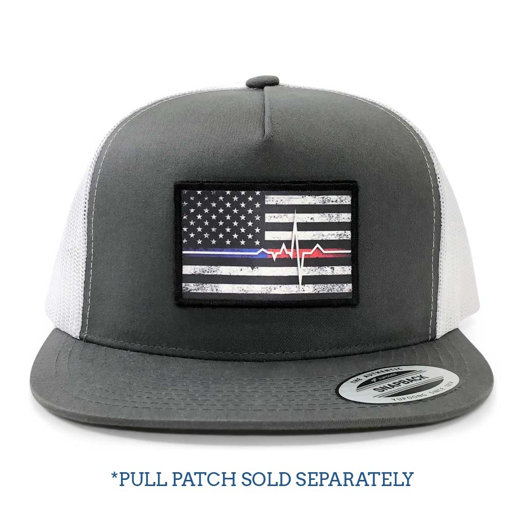 Classic Trucker 2-Tone Pull Patch Hat By Snapback - Charcoal and White - Pull Patch - Removable Patches For Authentic Flexfit and Snapback Hats