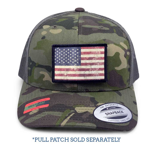 Multicam Classic Trucker - Flat Bill - Pull Patch Hat by Snapback - Alpine White Camo and White