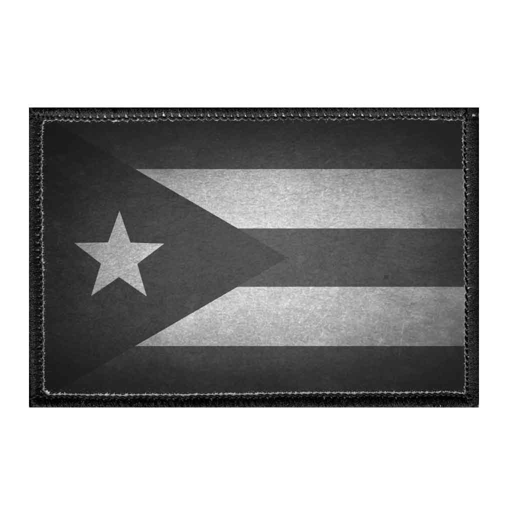 Puerto Rico Flag - Black and White - Distressed - Removable Patch - Pull Patch - Removable Patches For Authentic Flexfit and Snapback Hats
