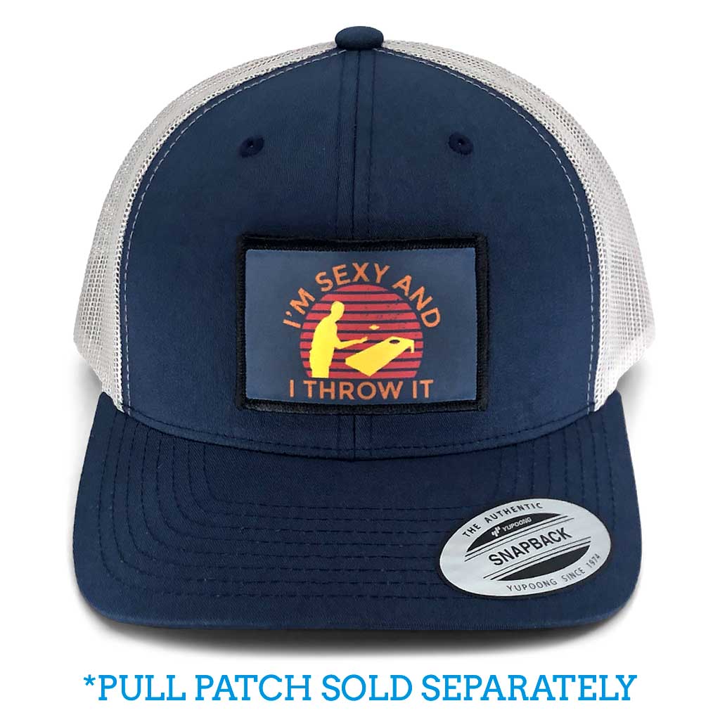 Retro Trucker 2-Tone Pull Patch Hat By Snapback - Navy Blue and Silver - Pull Patch - Removable Patches For Authentic Flexfit and Snapback Hats