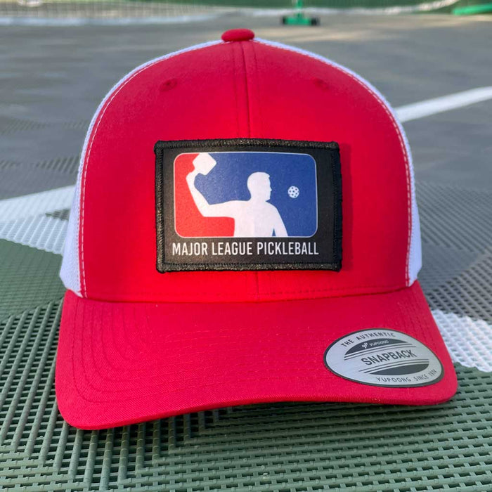 Trucker Curved Bill Snapback Hat by Pull Patch (Red/White)