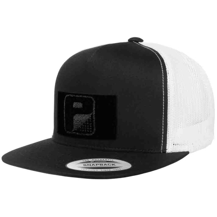 Classic Trucker 2-Tone Pull Patch Hat By Snapback - Black and White - Pull Patch - Removable Patches For Authentic Flexfit and Snapback Hats