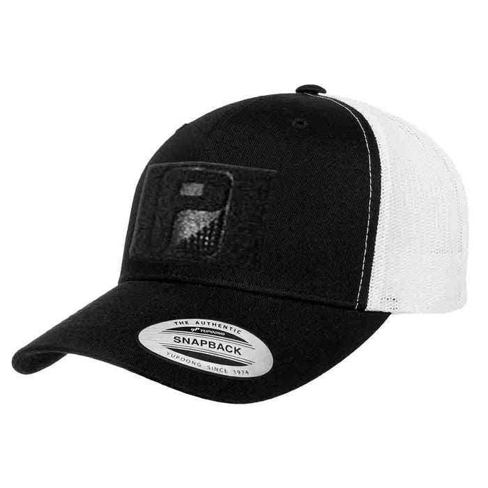 Retro Trucker 2-Tone Pull Patch Hat By Snapback - Black and White - Pull Patch - Removable Patches For Authentic Flexfit and Snapback Hats