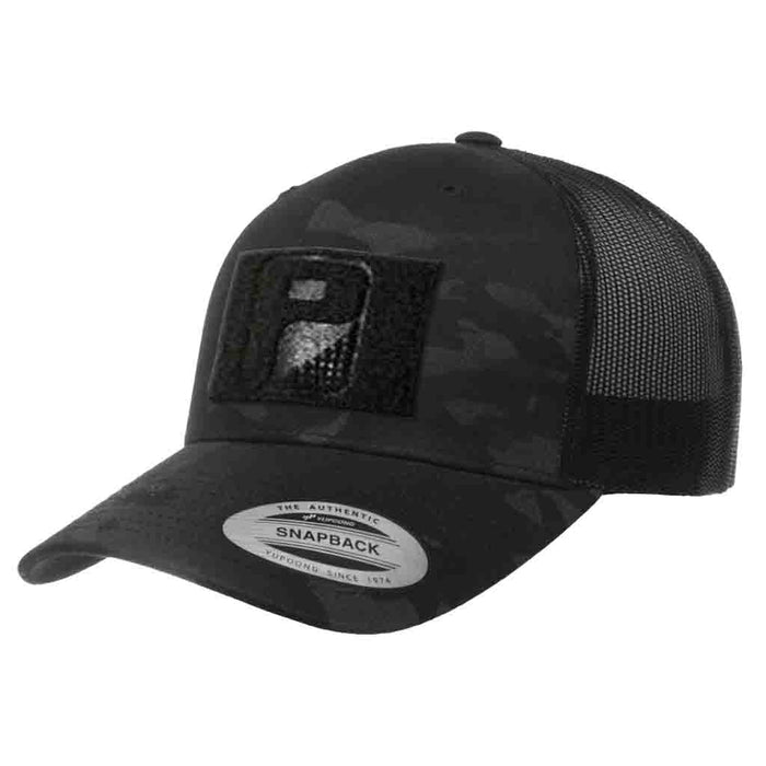 Multicam® Trucker Curved Bill Snapback Hat by Pull Patch (Black Camo/Black)