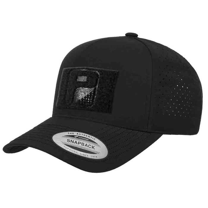 Premium Snapback Hat with Perforation - Curved Bill by Pull Patch (Black)