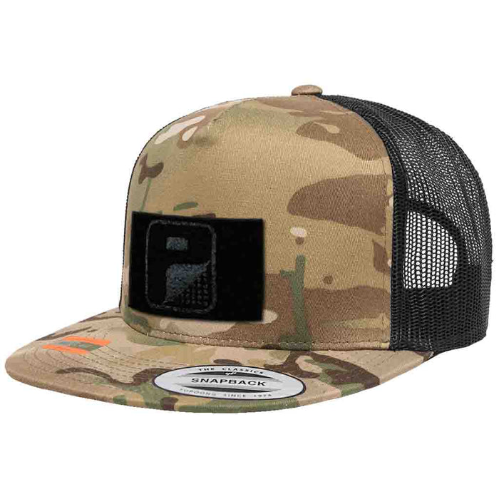 MULTICAM® Classic Trucker - Flat Bill - Pull Patch Hat by SNAPBACK - Camo and Black - Pull Patch - Removable Patches For Authentic Flexfit and Snapback Hats