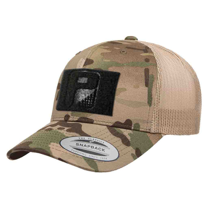 MULTICAM® Retro Trucker Pull Patch Hat by SNAPBACK - Camo and Khaki - Pull Patch - Removable Patches For Authentic Flexfit and Snapback Hats