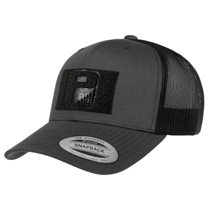 Retro Trucker 2-Tone Pull Patch Hat By Snapback - Charcoal and Black - Pull Patch - Removable Patches For Authentic Flexfit and Snapback Hats