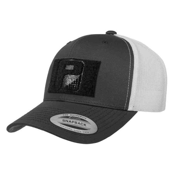 Retro Trucker 2-Tone Pull Patch Hat By Snapback - Charcoal and White - Pull Patch - Removable Patches For Authentic Flexfit and Snapback Hats