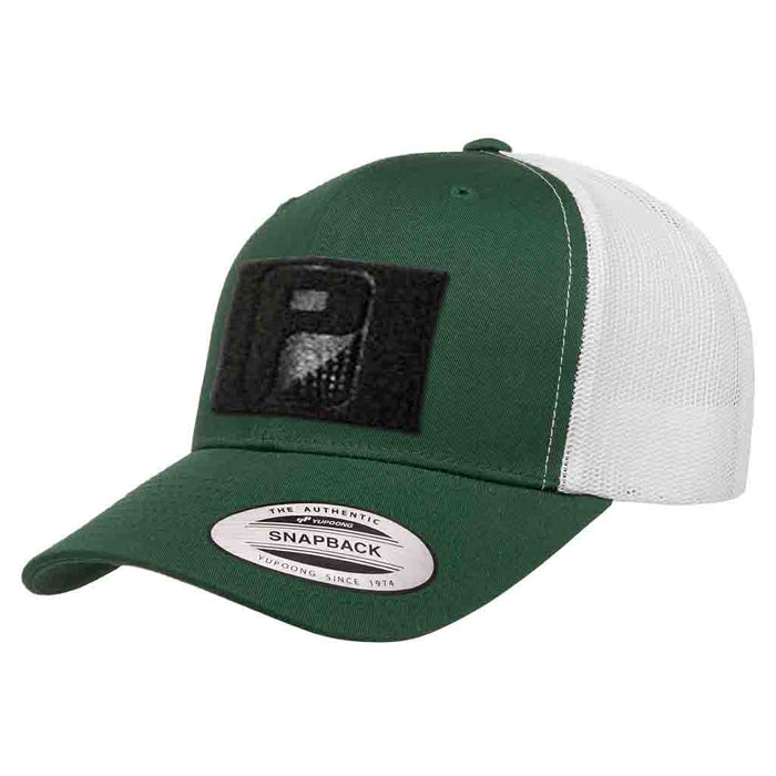 Trucker - Curved Bill - 2-Tone Pull Patch Hat By Snapback - Green and White - Pull Patch - Removable Patches That Stick To Your Gear