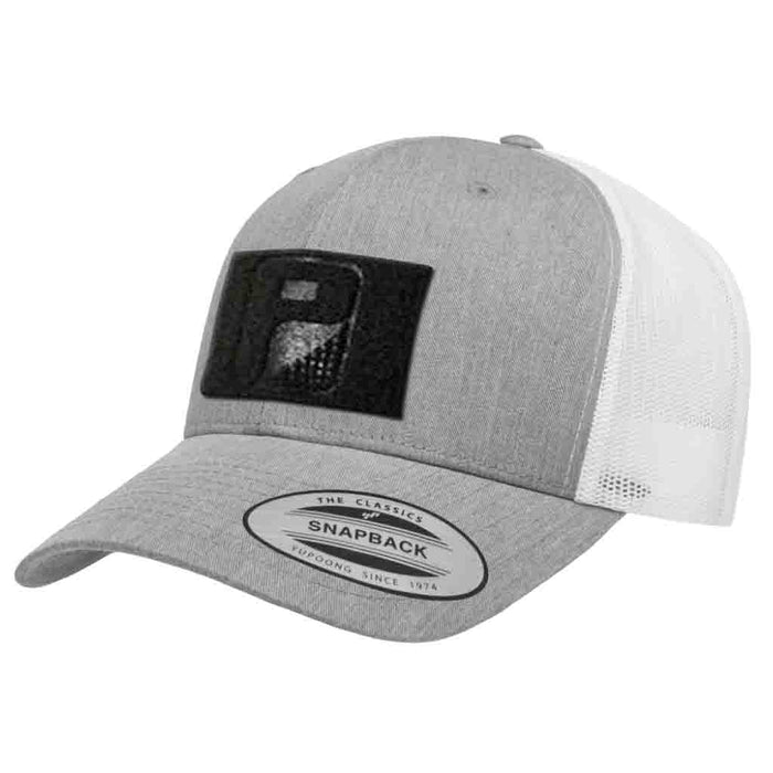 Retro Trucker 2-Tone Pull Patch Hat By Snapback - Heather and White - Pull Patch - Removable Patches For Authentic Flexfit and Snapback Hats