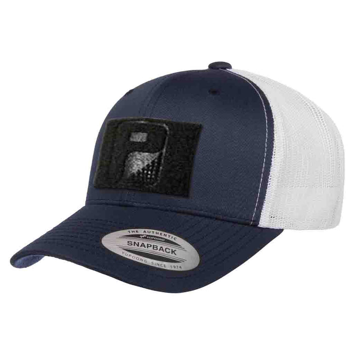 Retro Trucker 2-Tone Pull Patch Hat By Snapback - Navy Blue and White - Pull Patch - Removable Patches For Authentic Flexfit and Snapback Hats