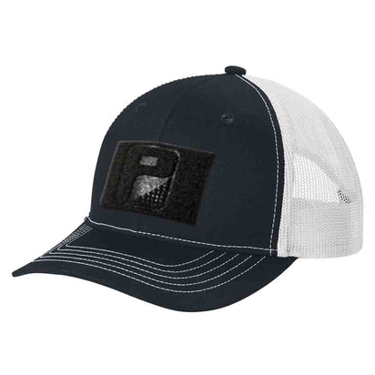 Youth - Navy Blue And White - Curved Bill Trucker Pull Patch Hat - Pull Patch - Removable Patches That Stick To Your Gear