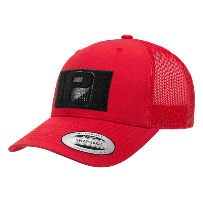 Retro Trucker Pull Patch Hat By Snapback - Red - Pull Patch - Removable Patches For Authentic Flexfit and Snapback Hats