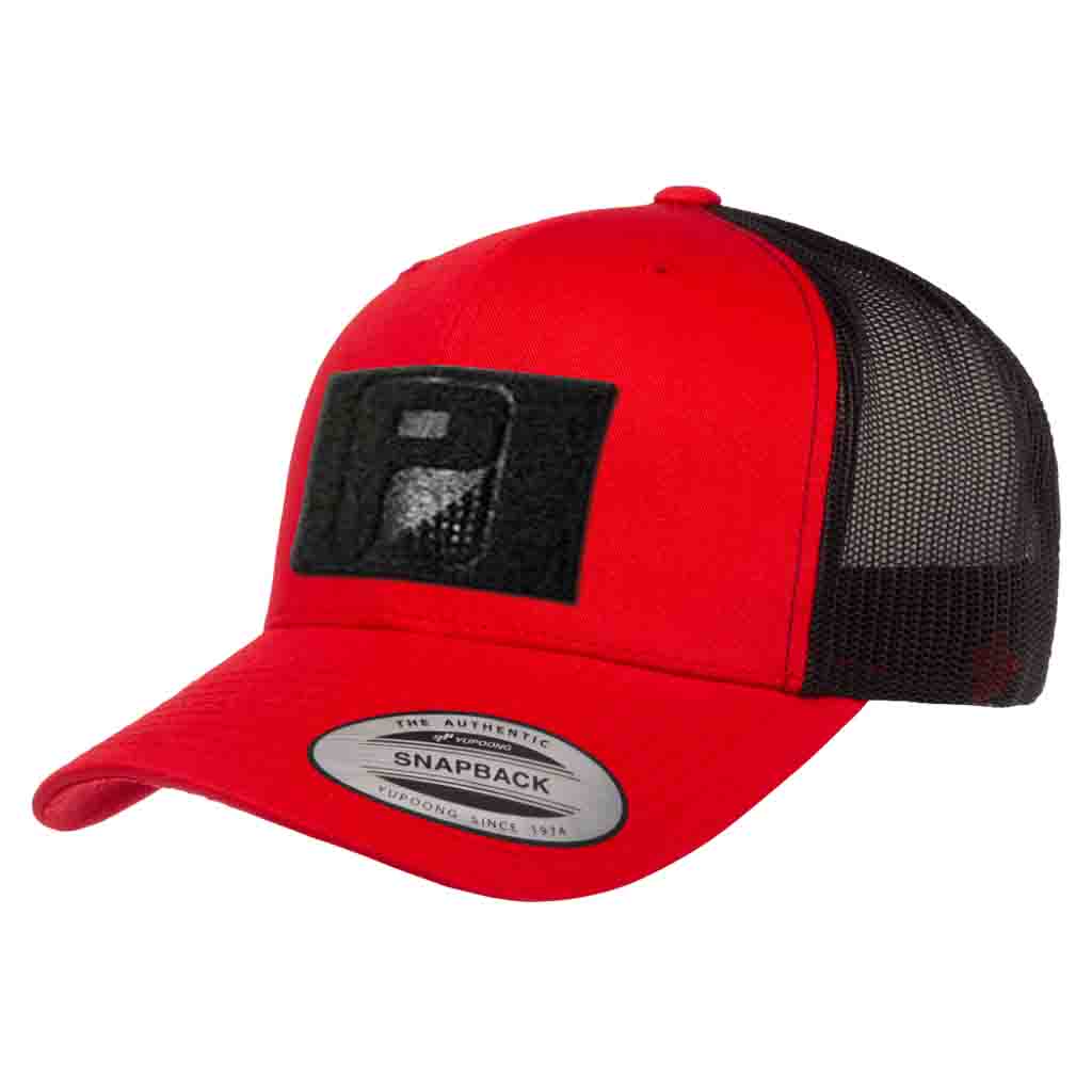 Retro Trucker 2-Tone Pull Patch Hat By Snapback - Red and Black - Pull Patch - Removable Patches For Authentic Flexfit and Snapback Hats