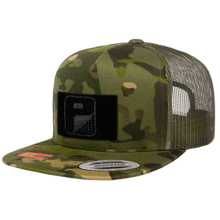 MULTICAM® Classic Trucker - Flat Bill - Pull Patch Hat by SNAPBACK - Tropical Camo and Green - Pull Patch - Removable Patches For Authentic Flexfit and Snapback Hats