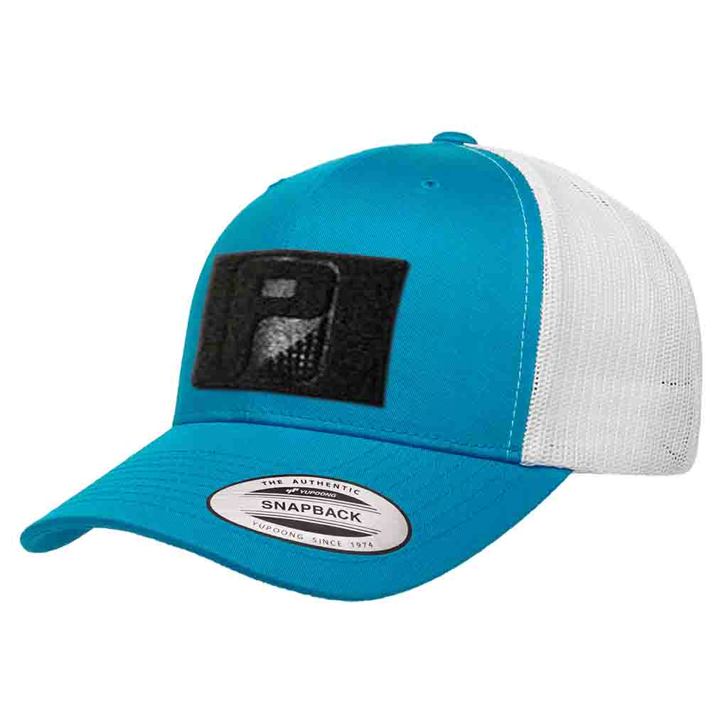 Retro Trucker 2-Tone Pull Patch Hat By Snapback - Turquoise and White - Pull Patch - Removable Patches For Authentic Flexfit and Snapback Hats