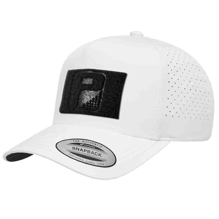 Premium Snapback Hat with Perforation - Curved Bill by Pull Patch (White)