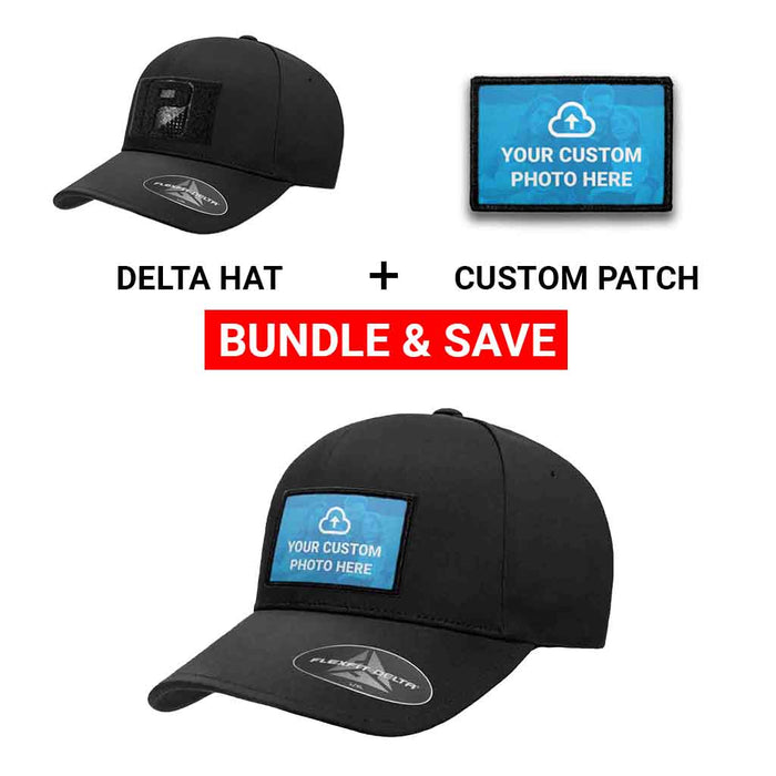 Bundle: Custom Photo & Delta Premium Flexfit Hat (Black - L/XL)