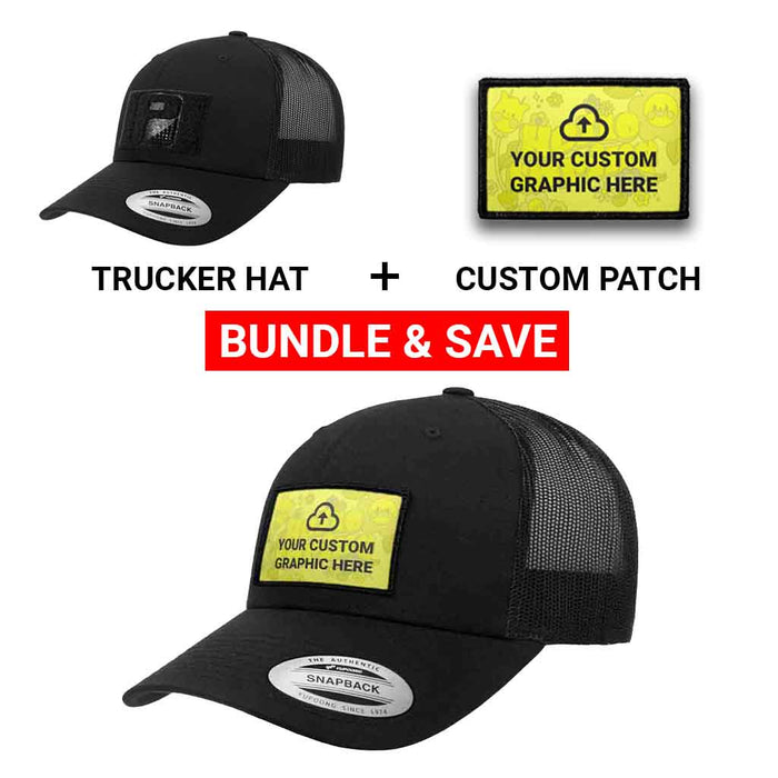 Bundle: Custom Graphic + Curved Bill Trucker Hat (Black)