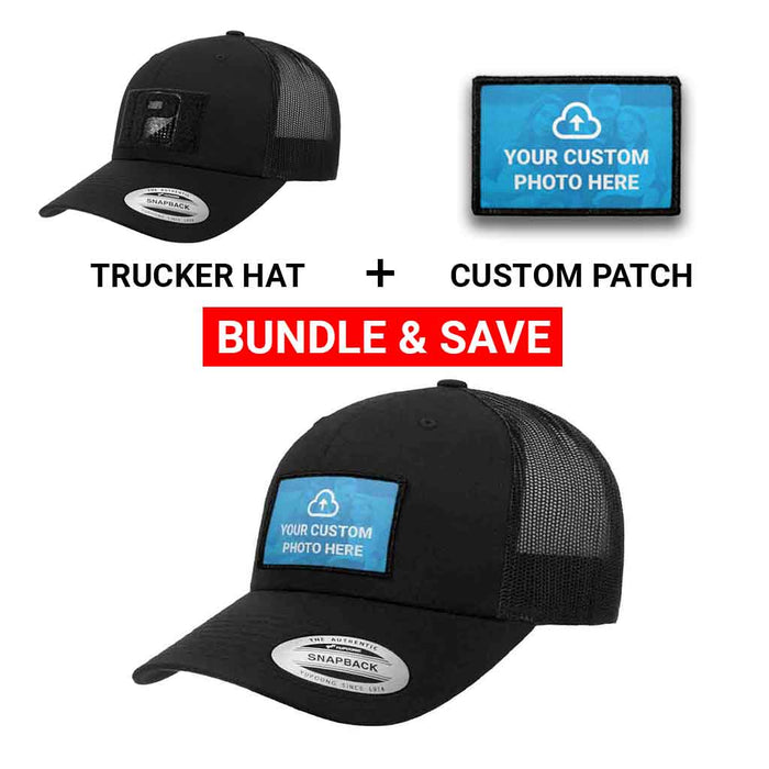 Bundle: Custom Photo + Curved Bill Trucker Hat (Black)