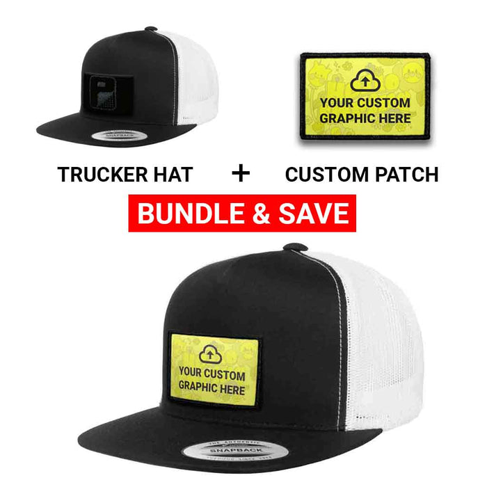 Bundle: Custom Graphic + Flat Bill Trucker Hat (Black & White)