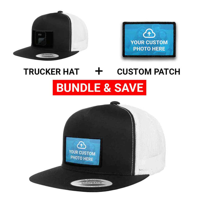Bundle: Custom Photo + Flat Bill Trucker Hat (Black & White)