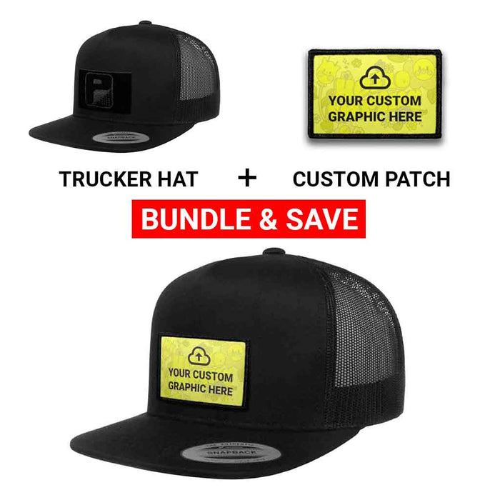 Bundle: Custom Graphic + Flat Bill Trucker Hat (Black)