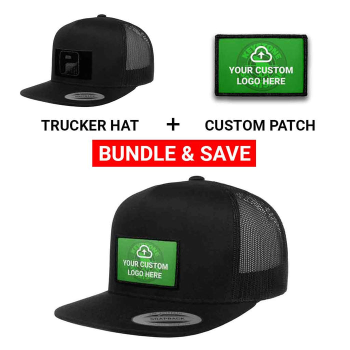 Bundle: Custom Logo + Flat Bill Trucker Hat (Black)