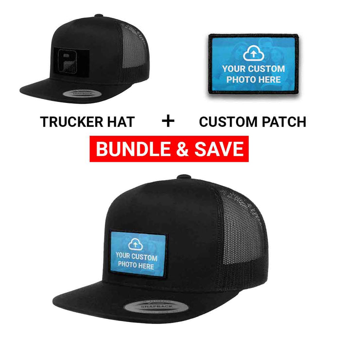 Bundle: Custom Photo  + Flat Bill Trucker Hat (Black)