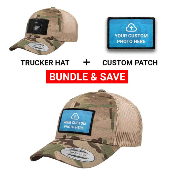 Bundle: Custom Photo + Curved Bill Multicam® Trucker Hat (Camo & Khaki)