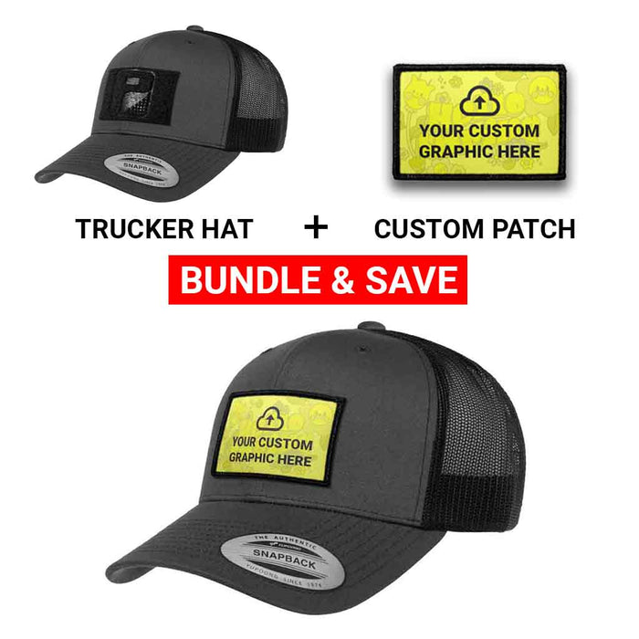 Bundle: Custom Graphic + Curved Bill Trucker Hat (Charcoal & Black)