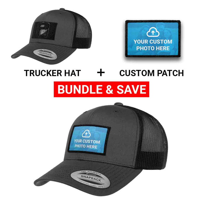 Bundle: Custom Photo  + Curved Bill Trucker Hat (Charcoal & Black)