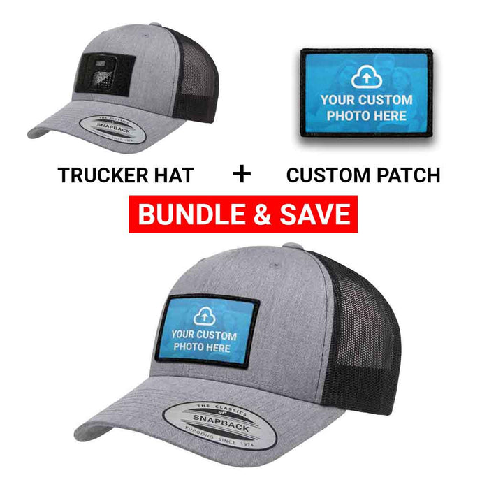 Bundle: Custom Photo + Curved Bill Trucker Hat (Heather & Black)