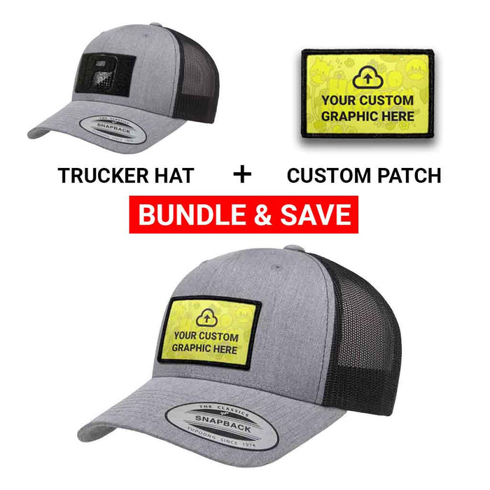 Bundle: Custom Graphic + Curved Bill Trucker Hat (Heather & Black)