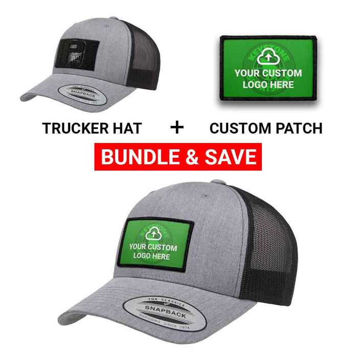 Bundle: Custom Logo + Curved Bill Trucker Hat (Heather & Black)