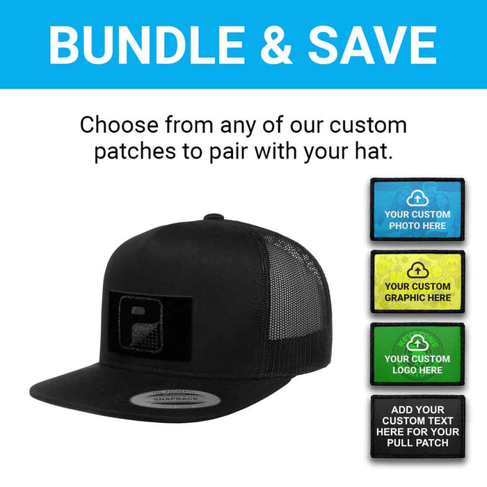 Bundle: Custom Graphic + Flat Bill Trucker Hat (Black)
