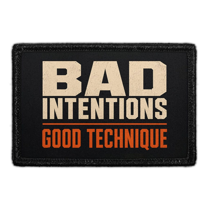 Bad Intentions - Good Technique  - Meta Data - Crop Image Text - - Removable Patch - Pull Patch - Removable Patches For Authentic Flexfit and Snapback Hats
