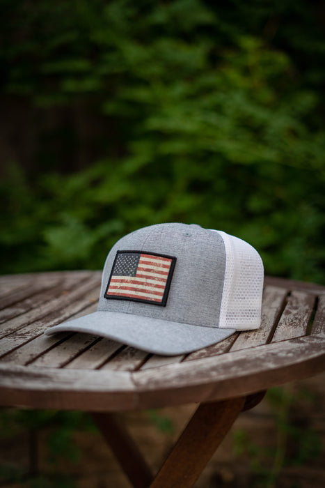 Trucker Curved Bill Snapback Hat by Pull Patch (Heather/White)