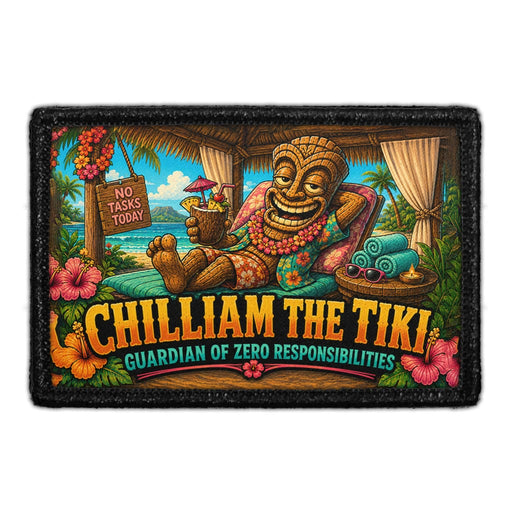 Chilliam the Tiki - Guardian of Zero Responsibilities  - Meta Data - Crop Image Text - - Removable Patch - Pull Patch - Removable Patches For Authentic Flexfit and Snapback Hats


