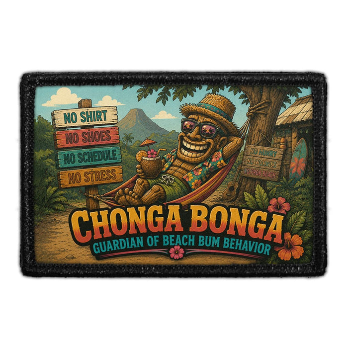 Chonga Bonga - Guardian of Beach Bum Behavior  - Meta Data - Crop Image Text - - Removable Patch - Pull Patch - Removable Patches For Authentic Flexfit and Snapback Hats
