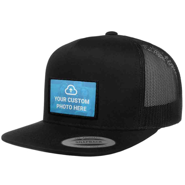 Bundle: Custom Photo + Flat Bill Trucker Hat (Black)