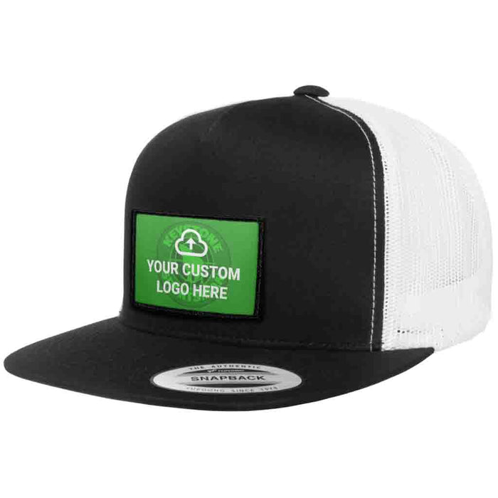 Bundle: Custom Logo + Flat Bill Trucker Hat (Black & White)