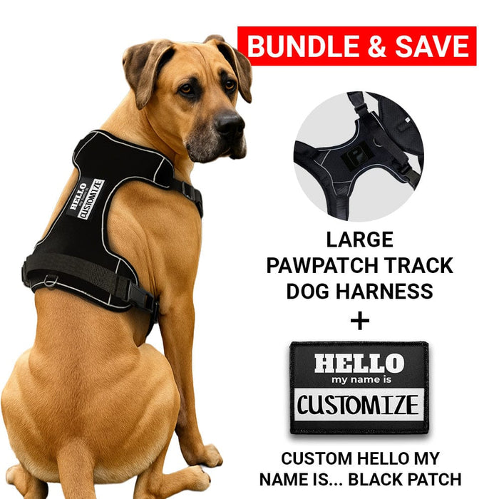 Bundle: Custom Hello My Name + PawPatch Track Dog Harness (Black - Large)