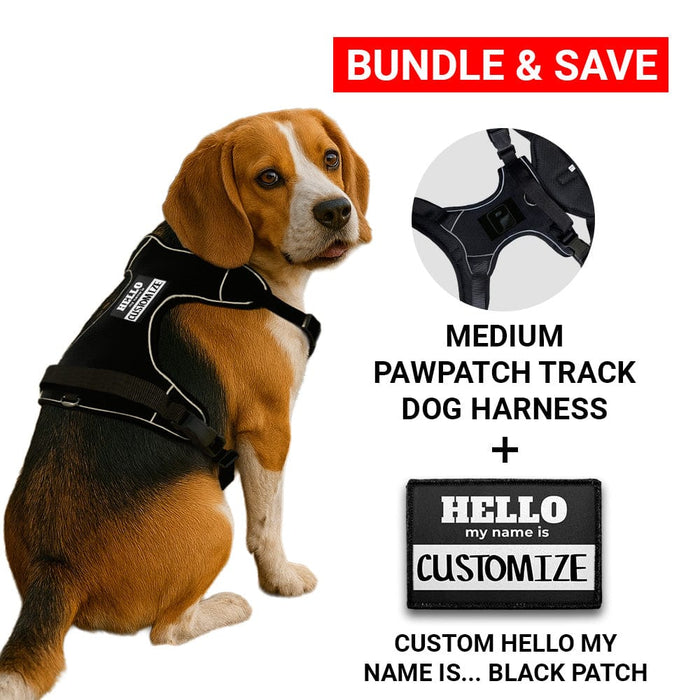 Bundle: Custom Hello My Name + PawPatch Track Dog Harness (Black - Medium)