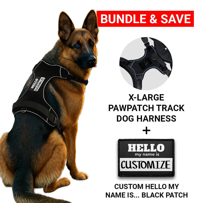 Bundle: Custom Hello My Name + PawPatch Track Dog Harness (Black - X-Large)