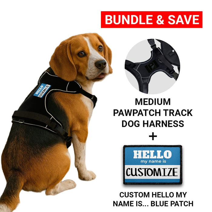 Bundle: Custom Hello My Name + PawPatch Track Dog Harness (Blue - Medium)
